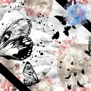 2 Modelli digitali senza soluzione di continuità Carta digitale, farfalla, luna, notte, astratto, acquerello, cristalli, magia, scuro, chiaro