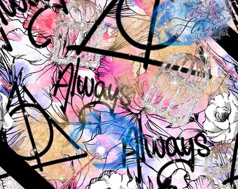 2 Digital patterns (seamless) watercolor, Always, Flower, abstract, pink, green, black, glitters, stars, purple, burgundy, sweet, cute