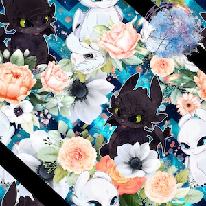 Seamless digital pattern Floral inspiration, peach, white, cute, sweet, love, animal, dragons, blue, green, baby, geometric