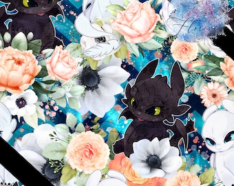 Seamless digital pattern Floral inspiration, peach, white, cute, sweet, love, animal, dragons, blue, green, baby, geometric