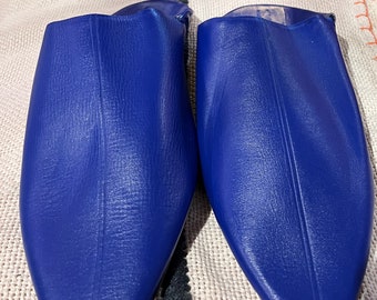 Handmade Moroccan Blue Leather Slippers: Unisex Babouches