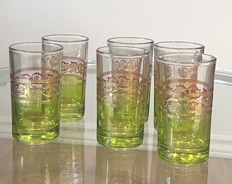 Moroccan Green Tea Glasses with Gold Design