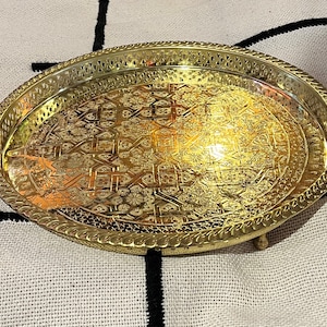 Brass tray, Moroccan brass tray, Brass serving tray, Moroccan tray , Round brass tray
