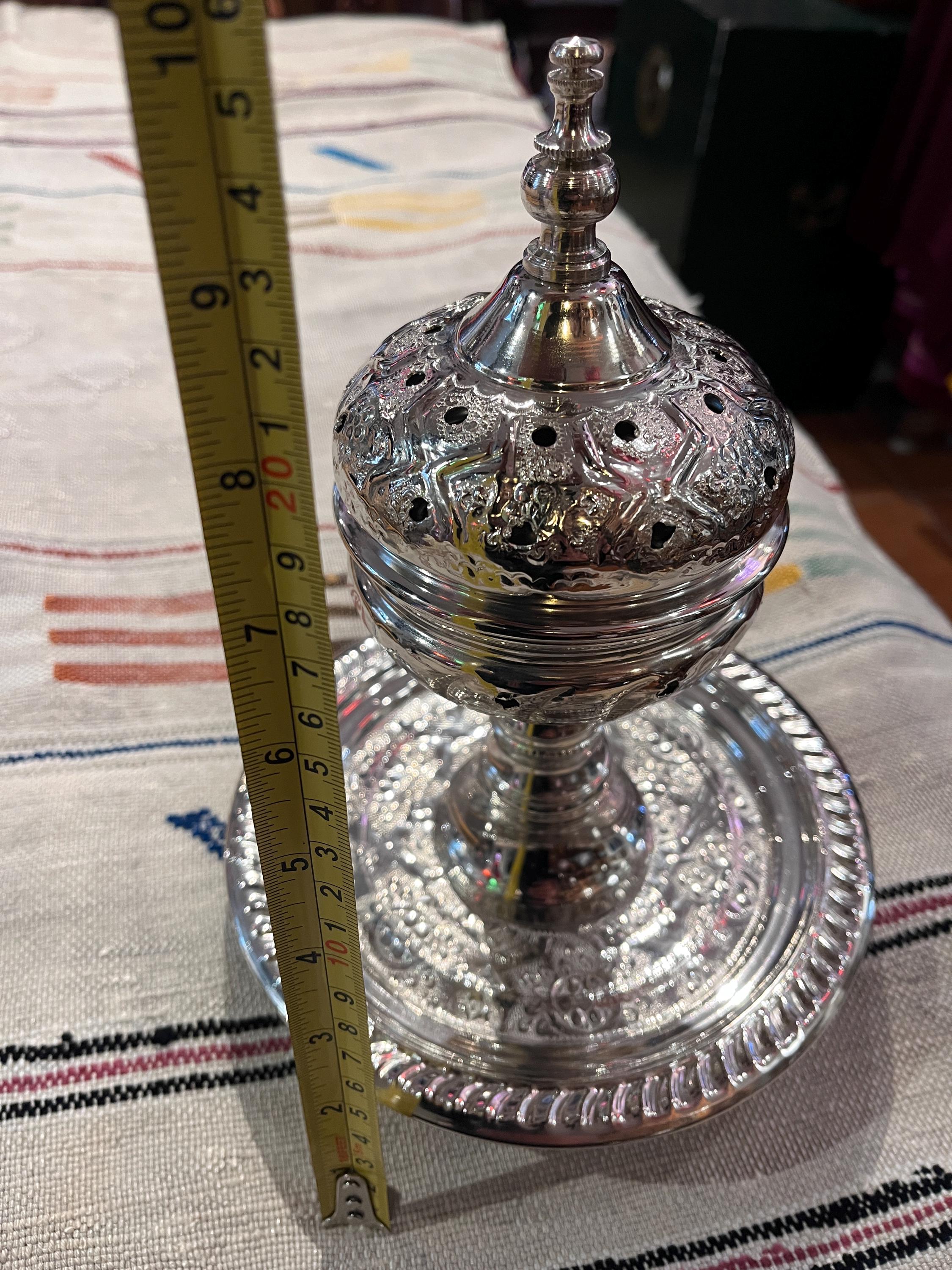 Silver Plated Moroccan Incense Burner: Ornate Arabic Oud Bakhoor