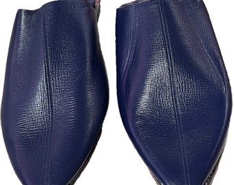 Handmade Moroccan Royal Blue Leather Slippers - Men's Babouches