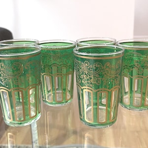 Moroccan Green Tea Glasses with Gold Design - Set of 6