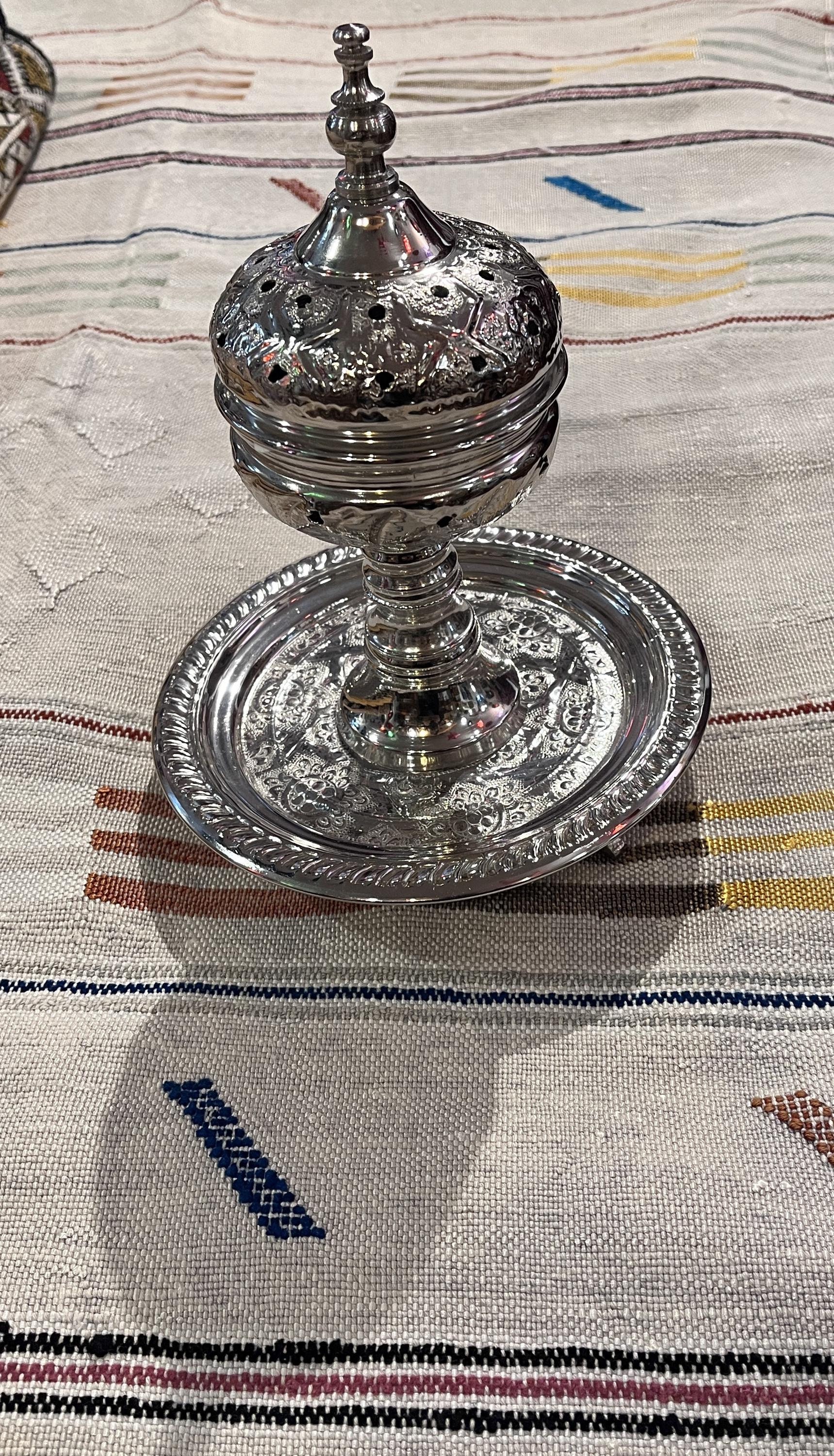 Silver Plated Moroccan Incense Burner: Ornate Arabic Oud Bakhoor