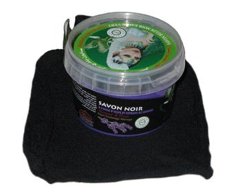Moroccan Black Soap: Olive & Lavender, Exfoliating Kessa Glove (250g - 8.82 Oz)