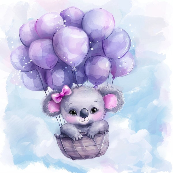 Baby koalas pink balloons, 10PNG, clipart, digital print, wall decoration, sublimation, 1 zip file.