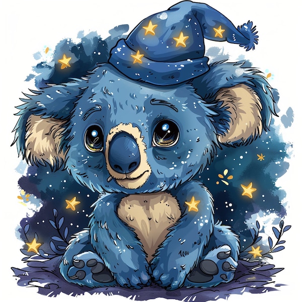 Baby Koalas hats stars, 10PNG, digital printing, wall decoration, child's room, sublimation, 1 ZIP file