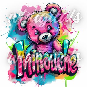 Teddy bear "MINOUCHE", color t-shirt design, 10PNG, sublimation, digital printing, 1 ZIP file.