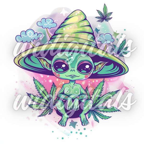 Alien green cannabis hat, digital print, direct download, 1 PNG, sublimation.