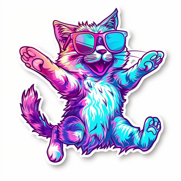 Stickers, chats lunettes, design sublimation t-shirt, 10 PNG, impression numérique, sublimation, 1 fichier ZIP.