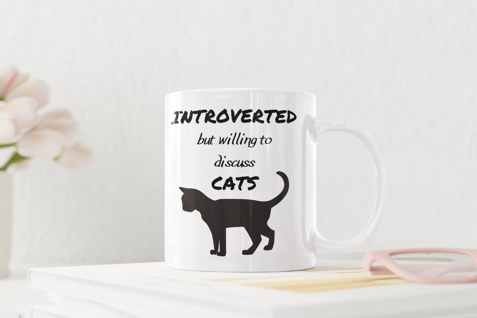 Introverted But Willing To Discuss Cats Ceramic Mug - 11 Oz White, Funny Cat Lover Gift For Introverts