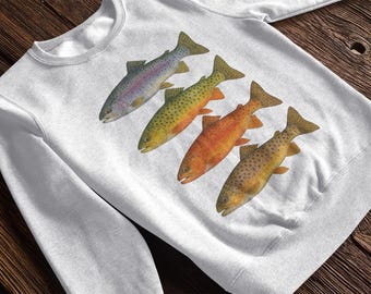 Abstract Trout Stack Sweatshirt | Fishing Enthusiast Crewneck Sweatshirt | Outdoor Apparel, Fisherman Gift | Nature Lover Sweatshirt