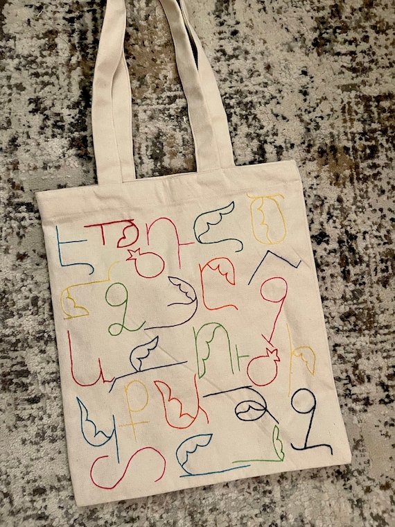 Armenian Alphabet Embroidered Handmade Tote Bag - Etsy