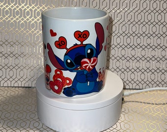 Valentine Coffee Mug, Stitch, Glass Cup, Coffee Cup, Glass Coffee Cup, Iced Coffee Cup, Valentine mug