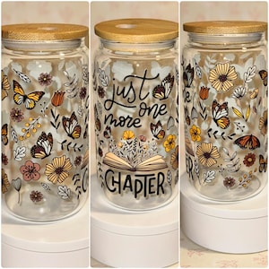 Just one more chapter libby glass tumbler, one more chapter, coffee cup, Libby glass can