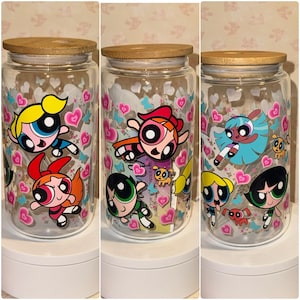 Powerpuff Girls Libby glass can, powerpuff coffee cup, powerpuff glass cup