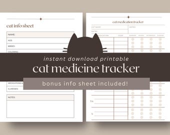 Traqueur de médicaments pour chats imprimable : registre des médicaments pour animaux de compagnie, dossier de santé (téléchargement PDF