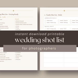 Wedding Photographer Shot List Template | Complete Day-of Guide | Canva Template | Editable Photography Checklist