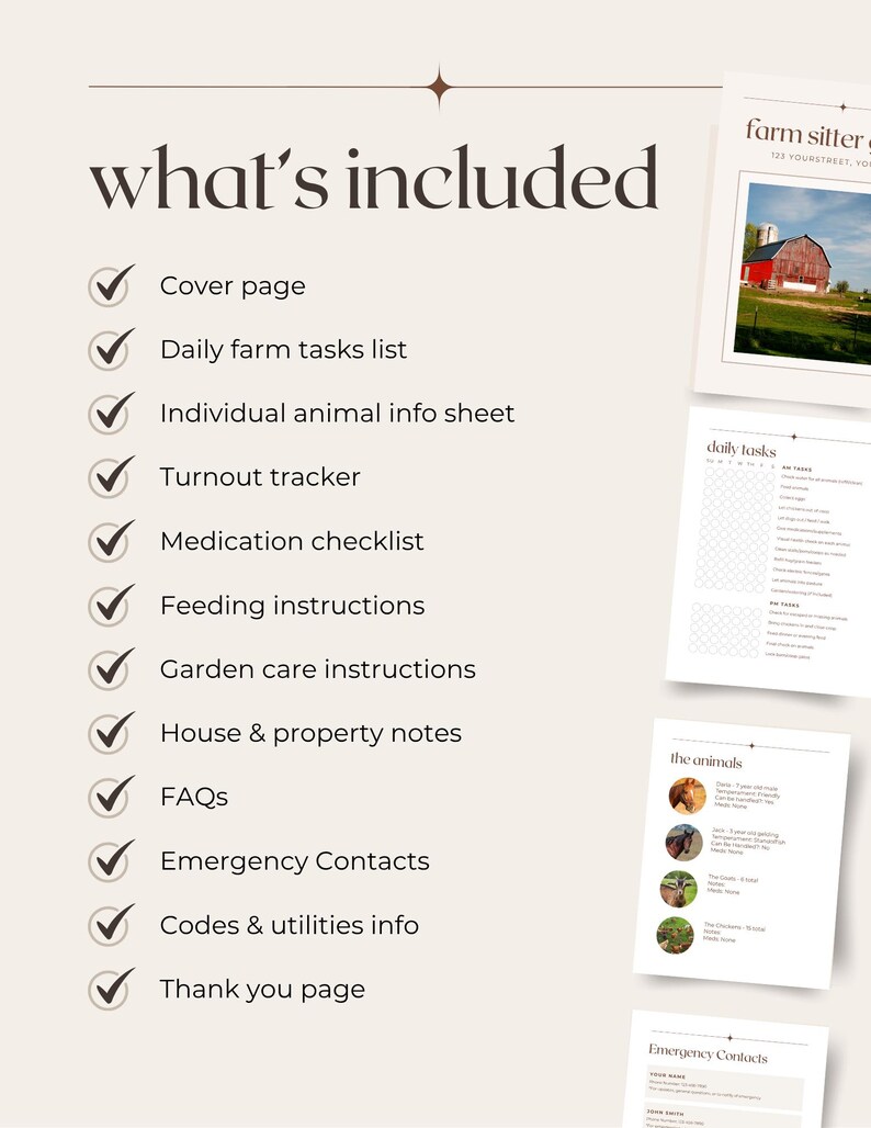 Farm Sitter Checklist: Animal Care & Feeding Guide (printable PDF ...