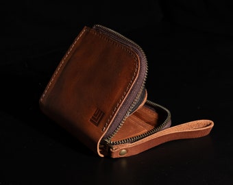 Full Grain Leather Zipper Wallet, Unisex Zip Around Wallet, Leather Zipper Card Holder