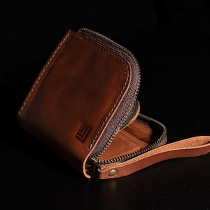 Full Grain Leather Zipper Wallet, Unisex Zip Around Wallet, Leather Zipper Card Holder, Continental wallet