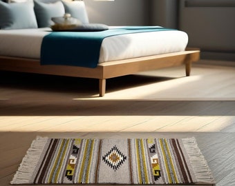 Handwoven Sheep Wool Mat - Authentic Mexican Artisan Rug - Sustainable Bedside & Home Decor - Traditional Loom Crafted