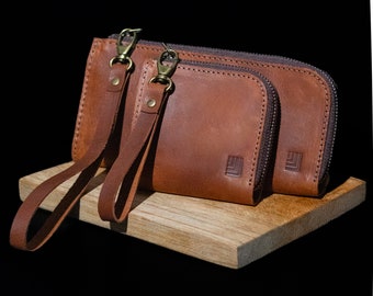 Full Grain Leather Zipper Wallet, Unisex Zip Around Wallet, Leather Zipper Card Holder