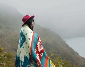 REVERSIBLE Queen Wool Throw Blanket | alpaca wool blanket | Native design blanket | Queen Size blanket | Native American blanket