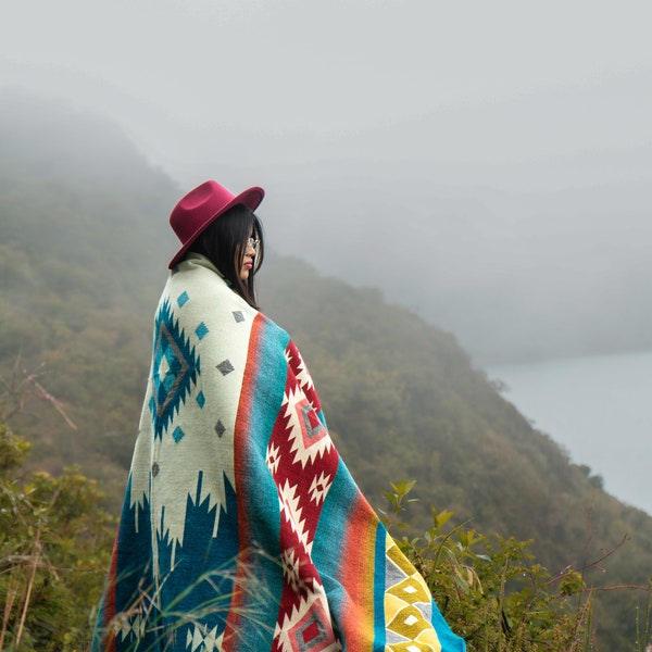REVERSIBLE Queen-Wolldecke | Decke aus Alpakawolle | Decke mit einheimischem Design | Queen-Size-Decke | Decke der amerikanischen Ureinwohner