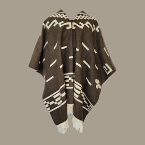 Clint Eastwood-Stil Handgefertigter Poncho Serape Dollar-Trilogie Poncho aus Alpakawolle Serape Cape für Männer Mann-Poncho Marrón