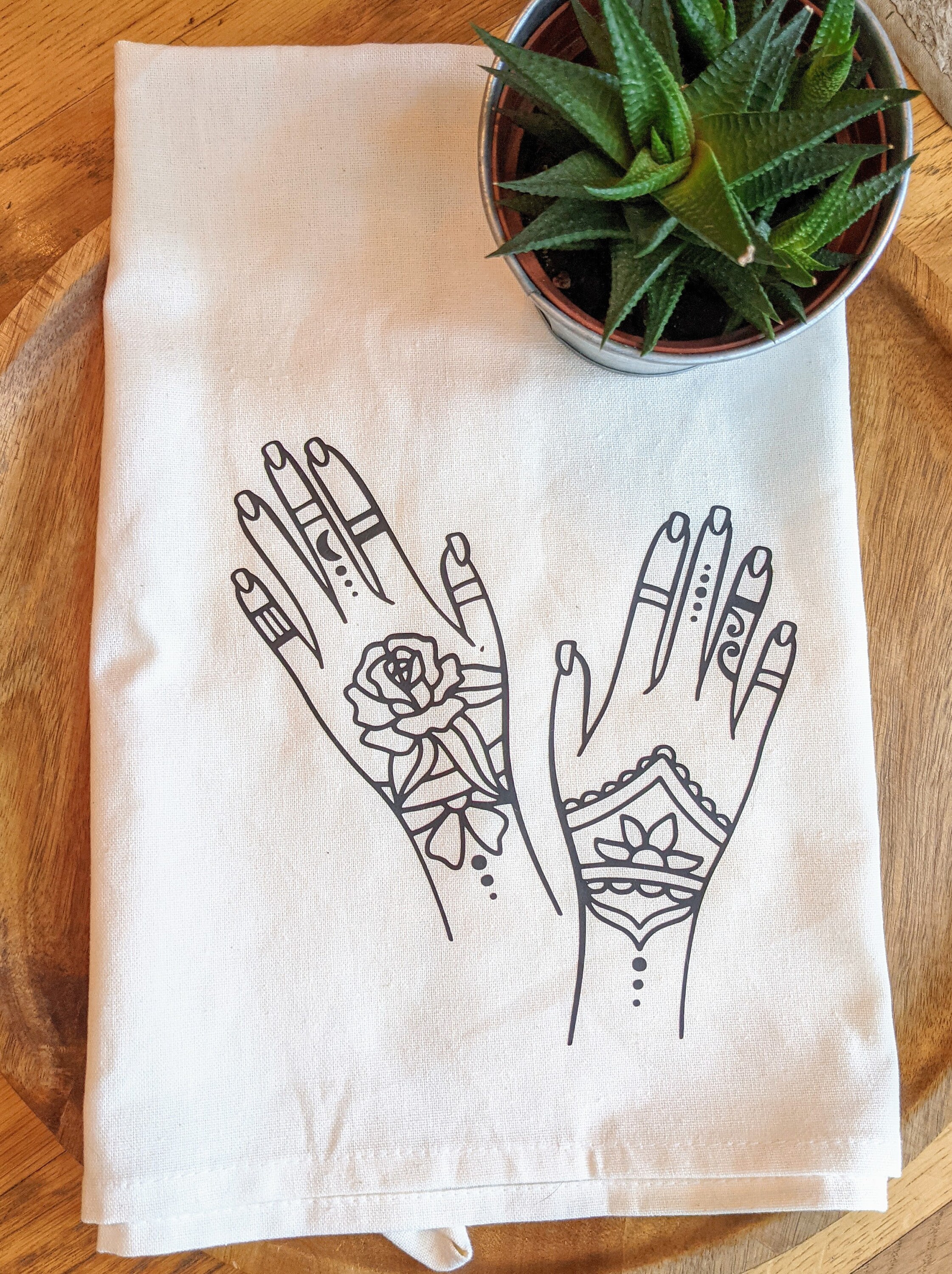 Tattoo Hands Tea Towel. Flour Sack Towel. Modern Kitchen. Etsy