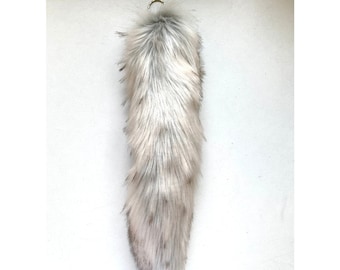 Large Handmade Tail UK 33cm Snow Wolf Fox Faux Fur Soft Realistic Fake Animal Tail Keyring Keychain Clip On *Made to order*