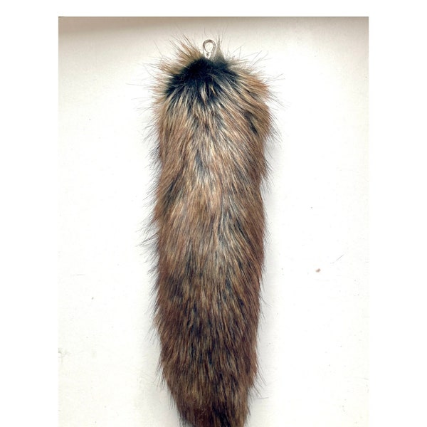 Dark Brown Mix 34cm 13.4" Faux Tail Fake Fur Wolf Fox Husky Fake Animal Tail Large Keyring Keychain! *Made to order*