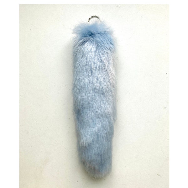 Light Blue Handmade UK 27cm 11" Faux Fur Wolf Fox FAKE Animal Tail Keyring Keychain - *Made to order*