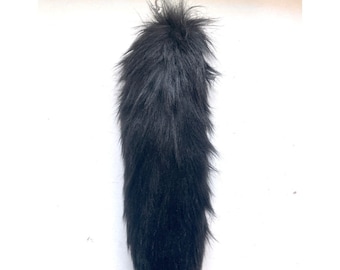 Soft Black 34cm 13.4" Faux Tail Fake Fur Realistic Wolf Fox Fake Animal Tail Large Keyring Keychain! UK *Made to order*