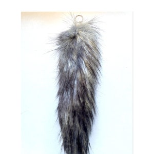 Large Handmade Tail 34 cm UK Beige-Blue-Grey DARK VARIANT Faux Fur Wolf Fox Fake Animal Tail Keyring Keychain Clip On *Made to order*