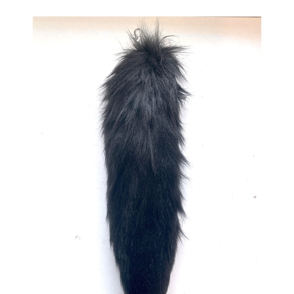 Soft Black 34cm 13.4" Faux Tail Fake Fur Realistic Wolf Fox Fake Animal Tail Large Keyring Keychain! UK *Made to order*