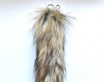 Large Handmade Tail UK 33cm Beige Yellow Brown Fox Faux Fur Fake Animal Tail Keyring Keychain Clip On *Made to order*