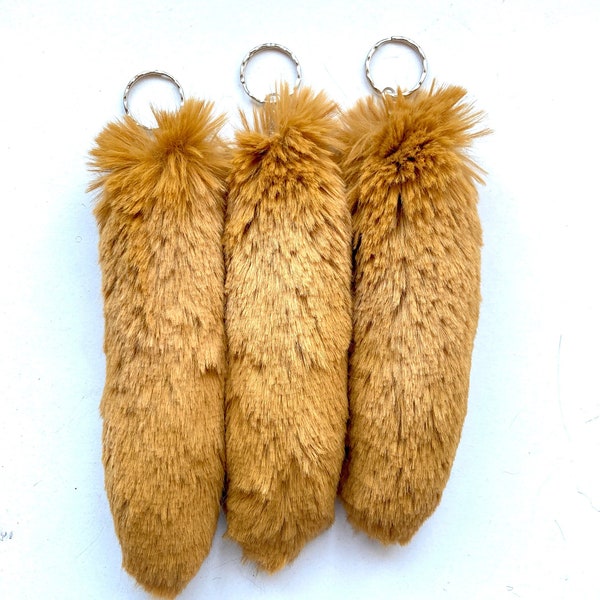 Golden Brown 16-18cm Handmade UK Faux Fur Wolf Fox FAKE Animal Tail Keyring Keychain - Super Fluffy! *Made to order*