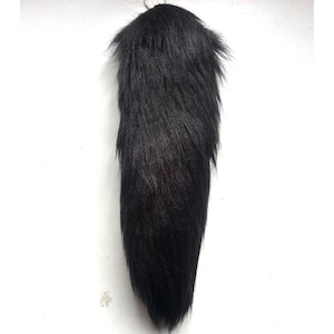 Black 34cm 13.4" Faux Tail Fake Fur Realistic Wolf Fox Fake Animal Tail Large Keyring Keychain! UK *Made to order*