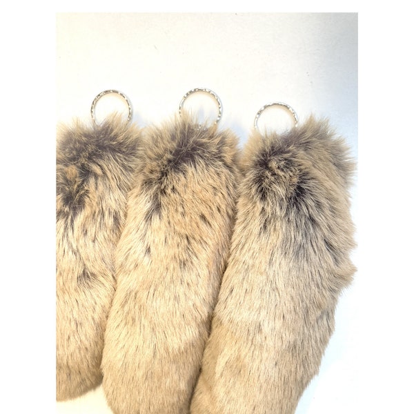 Handmade UK Golden Brown Faux Fake Fur Fox Dog Wolf Fake Animal Tail Keyring Keychain 16-20cm - Super Soft! *Made to order*