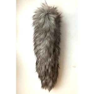 Large Handmade Tail 43 cm 17" Grey Brown Wolf Fox Fake Animal Tail Keyring Keychain Clip On UK *Made to order*