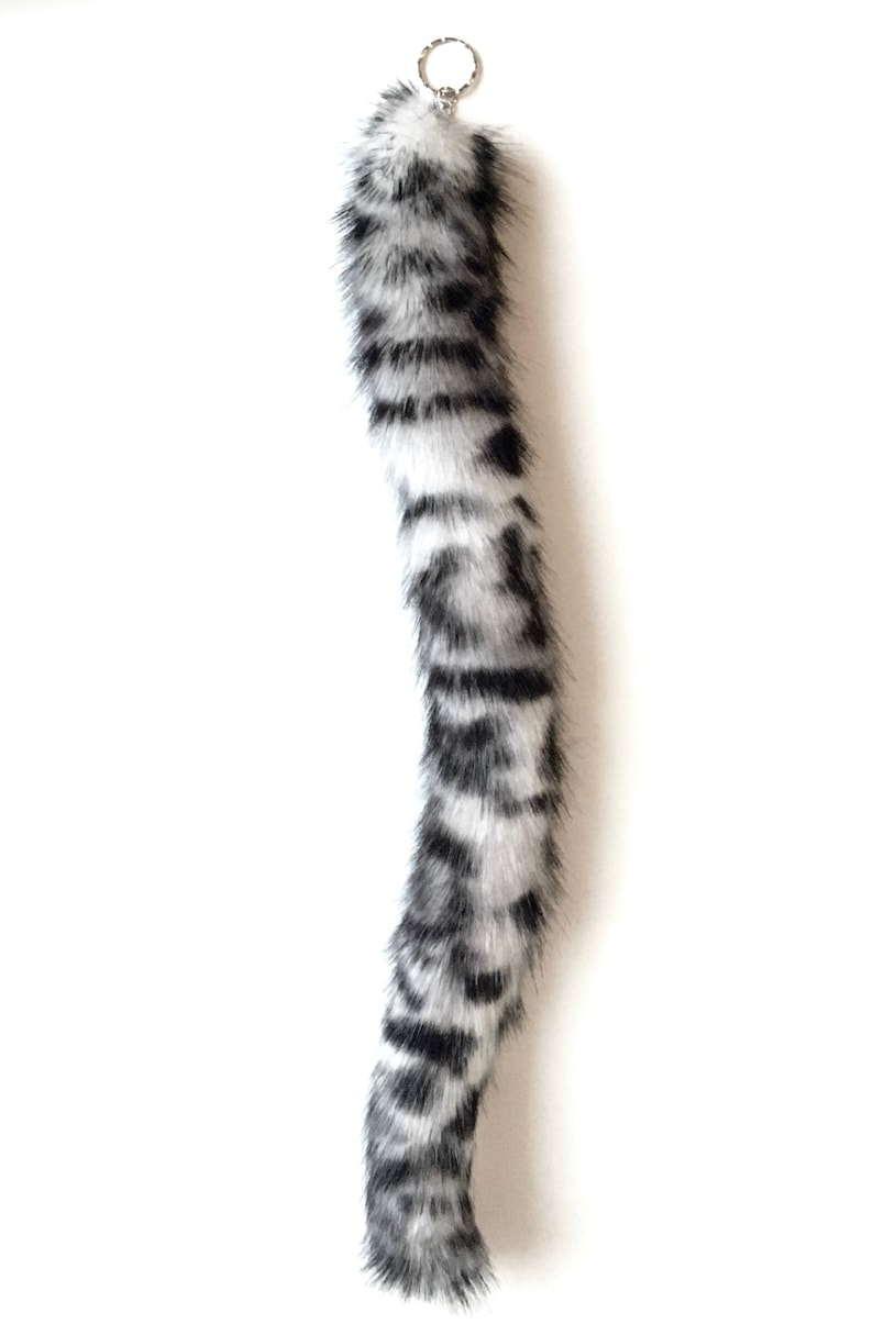 Handmade UK 43cm 16" Snow Leopard Faux Fake Fur Fake Animal Tail Large Keyring Keychain! *Made to order* image 4