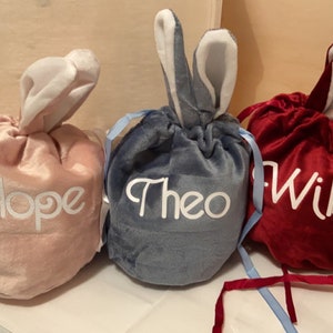 Personalised Bunny Bag, Velvet Bag, Gift Pouch, Drawstring Bag, Treats, Easter Eggs, Happy, Easter Gift Bag, Name, Gift Bag, Bunny Ears