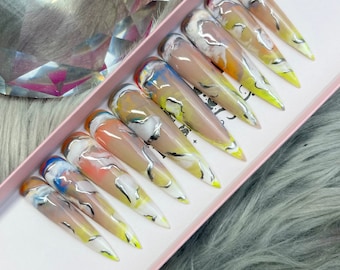 Marble Chrome Press on Nails | 3XL Stiletto Shown