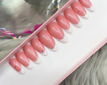 French Press on Nails | Glitter Full Coverage Nails | Almond Shown