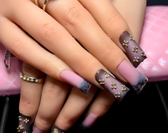 Lace Print Ombré Tip Press-On Nails: Trendy 3D Duck Nail Set